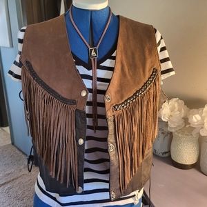 Vtg Hot Leathers All-Over Fringe Vest Side Laces & 3Snap Front Button Closure M